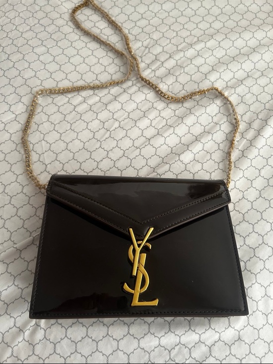 Fashion Brand Handbags - Brown Patent Envelope Shoulder Bag with Gold Chain